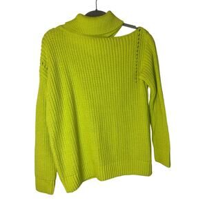 ASTR The Label Sepulveda Ribbed Cut-Out Turtleneck Sweater Size S Neon Green